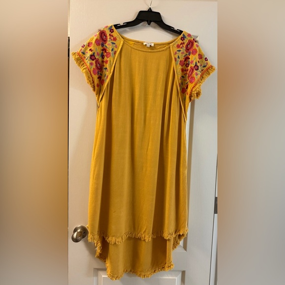 Umgee Dresses & Skirts - Umgee Mustard High Low Dress with Floral Embroidery